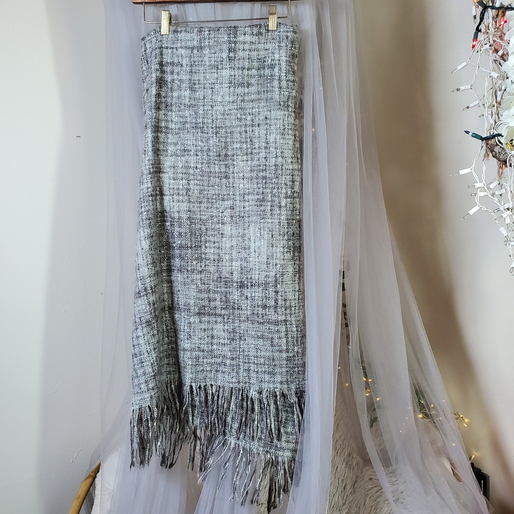Pottery Barn Gray Fringe Throw Blanket Super Soft Cozy 50"x60" Cabincore‎